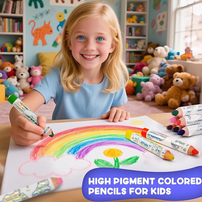 ThEast Stocking Stuffers for Kids, 8 Jumbo Toddlers Colored Pencils, Cute Animal Toddlers Crayons Coloring Pencil with Sharpener, Pre-Sharpened