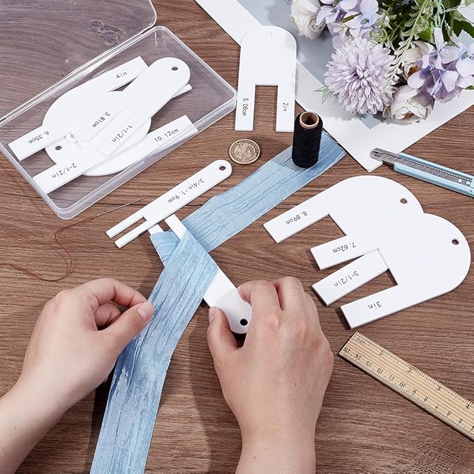 BENECREAT 9Sizes Quick Pleater, Acrylic Sewing Tools 1/2~4inch Quick Pleater Set, Fabric Pleating Tool for Quilting, Apparel Sewing, Beginner or Experienced Tailor, 3mm Thick