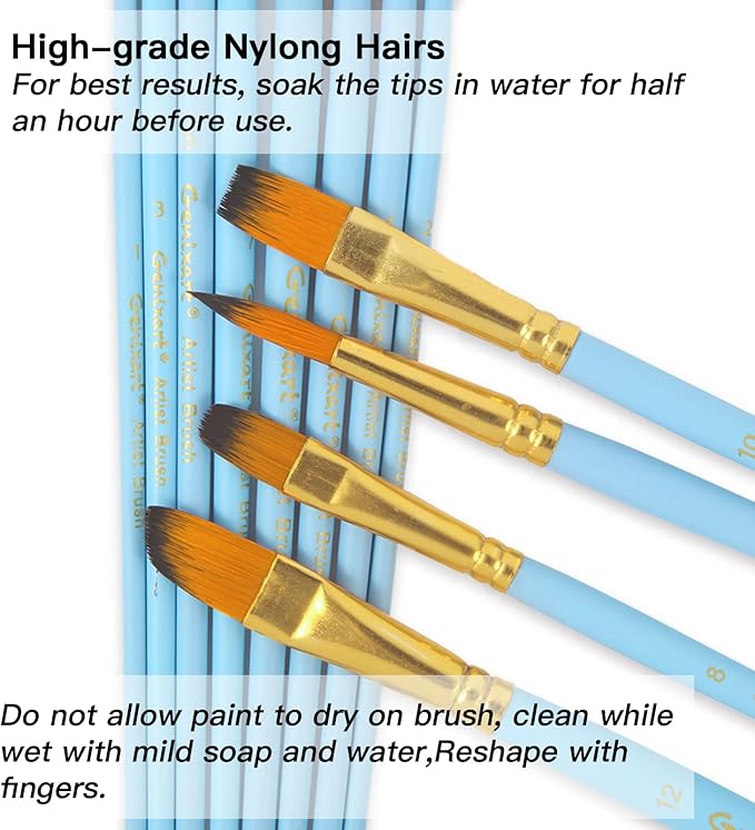 Genixart Paint Brush Set for Acrylic Oil Watercolor, Synthetic Nylon Hairs Artist Paintbrushes for Nail Face Body Professional Art Painting, 12 Pack Paint Brushes for Students Adults (SkyBlue)