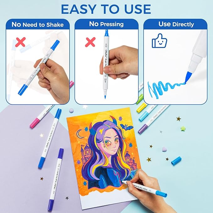 Ohuhu Acrylic Paint Markers Dual Tips: 72 Colors Brush & Dot Paint Pens High Opacity Acrylic Markers Waterproof Lightfast for Christmas Gifts Rock Painting 3D Prints Egg Wood Glass Ceramic DIY Crafts