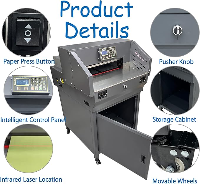 19.3in/49cm Width Electric Paper Cutter Guillotine Industrial Paper Trimmer with Program Control Heavy Duty Commercial Stack Cutter for Office/Printing