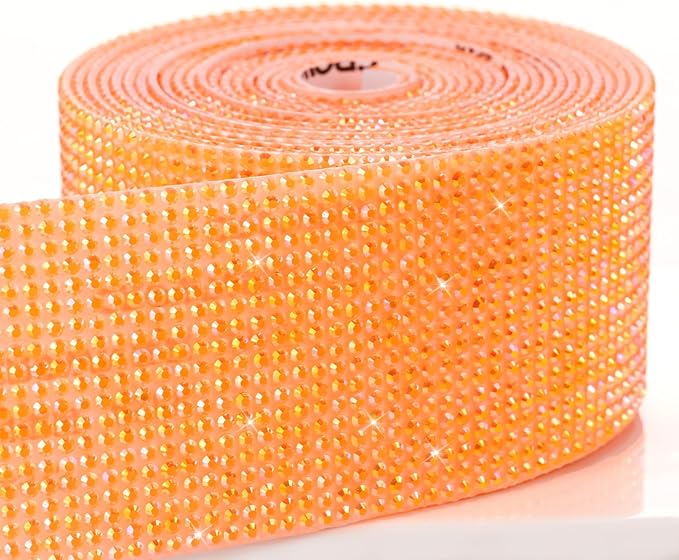 Novani Self Adhesive Rhinestone Ribbon, 1.57 Inch Wide 3 Yards 1 Roll, Orange AB Crystal Diamond Bling Strips for DIY Crafts, Home Decor, Clothing,Shoes, Car Decoration