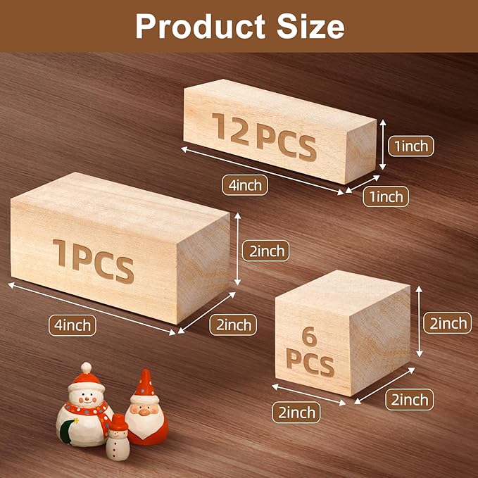 19Pcs Basswood Carving Blocks, Bass Wood with 3 Sizes for Widdle and Whittle Crafts, Soft Whittling Wood Blocks forTeens and Adults Beginners