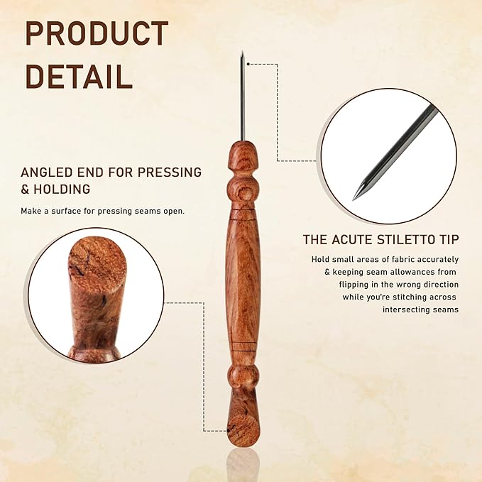 Savina Stiletto & Pressing Tool - Essential Quilting/Sewing Tool Stiletto, Presser - Precision Placement Tool for Getting Seams to Lay Correctly (2 Pieces)