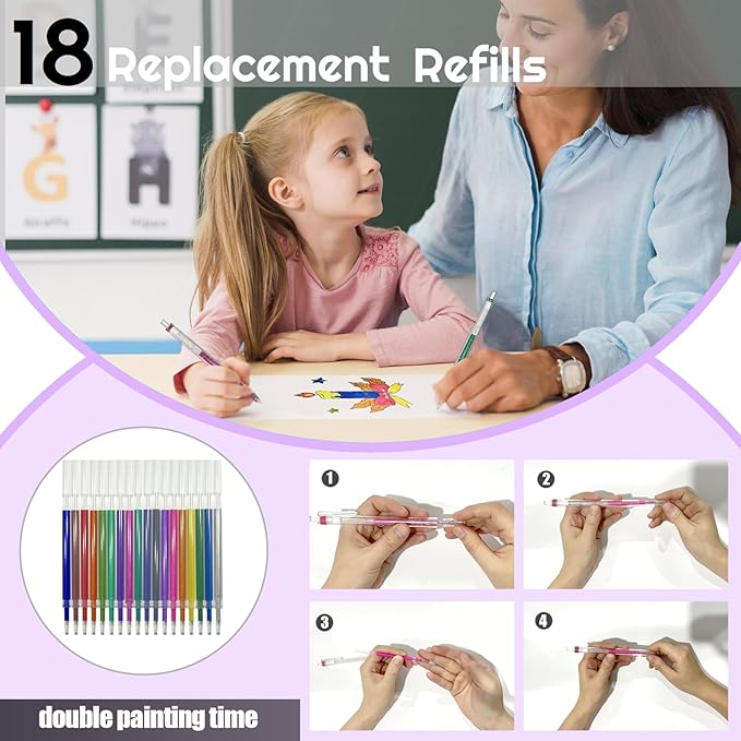 Glitter Pens 18 Colors with 18 Refills, Retractable Glitter Gel Pens for Adult, Vibrant Sparkle Metallic Colored Gel Pens Suitable for Coloring Books Doodling Drawing Journaling Note Taking Writing