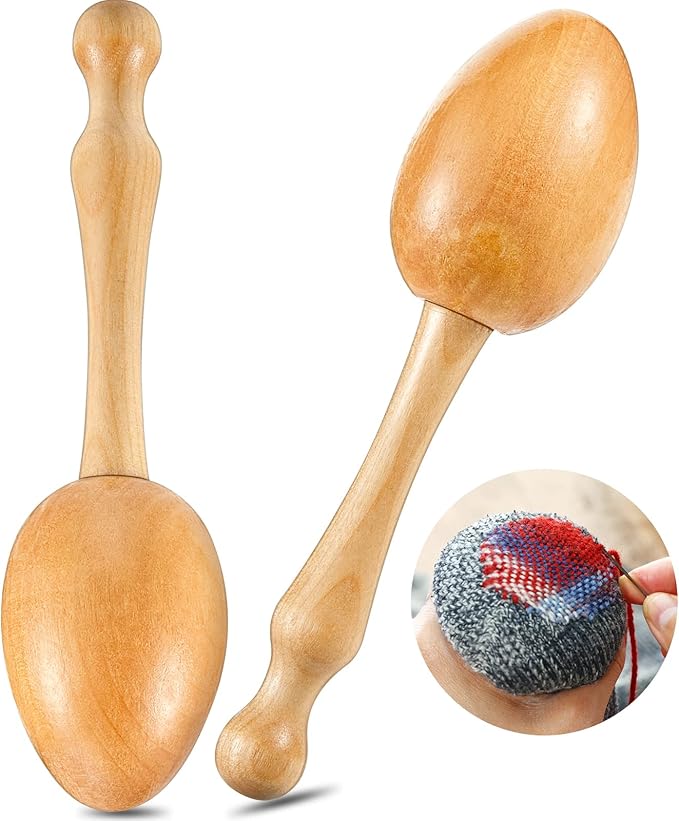 Yalikop 2 Pieces Wooden Darning Egg for Socks Wood Darning Supplies for Egg with Handle for Socks Clothes Adults Darner DIY Handicraft Travel Home Sewing Care