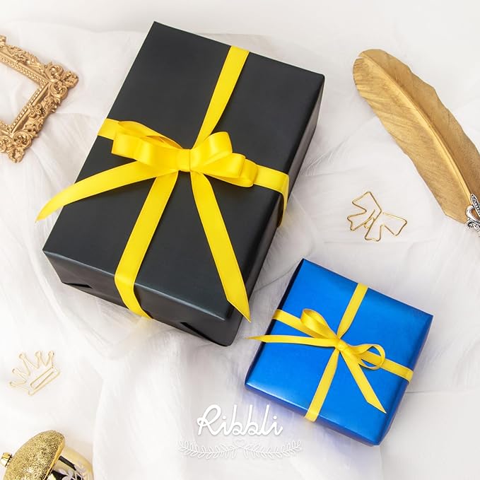 Ribbli Maize Yellow Satin Ribbon Double Faced Satin 1/2 inch x Continuous 50 Yards-Yellow Ribbon for Gift Wrapping Crafts Wedding Decoration Bows Bouquet Floral Arrangement