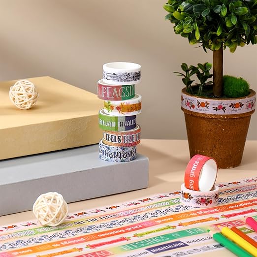 Janlaugh 24 Rolls Christian Washi Tape Gifts Bulk Religious Inspirational Scripture Supplies Vintage Bible Verse Washi Tape for Bible Journaling Study Crafting Spring Gifts Favors