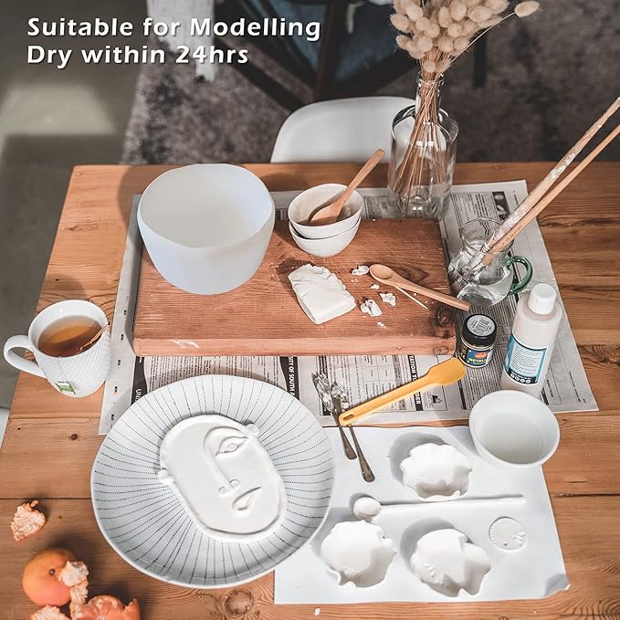 JOAWSOMEJOAWSOME Natural Air-Dry Clay Kaolin, Non-Toxic All-Purpose Compound 10LBs with 23 Pcs Pottery Tools Clay Sculpting Tool Set, All-Purpose Modeling Clay(White & Tools)
