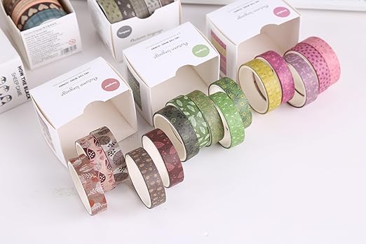 YUBX Basic Washi Tape Set 30 Rolls Plants Patterns Decorative Skinny Slim Masking Tapes for Arts, DIY Crafts, Journals, Planners, Scrapbook, Wrapping (Tropical Wetlands)
