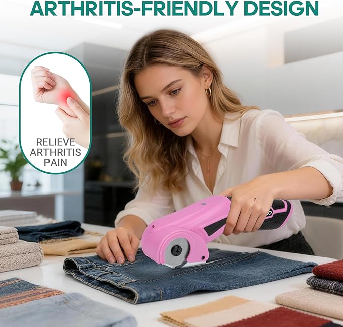 VLOXO Cordless Cardboard Cutter, Electric Scissors with Safety Lock, 4V Electric Fabric Cutter Rotary Powerful Fabric Scissors Recharge Multi-Cutting Tool for Carpet Leather Felt with Storage Box Pink