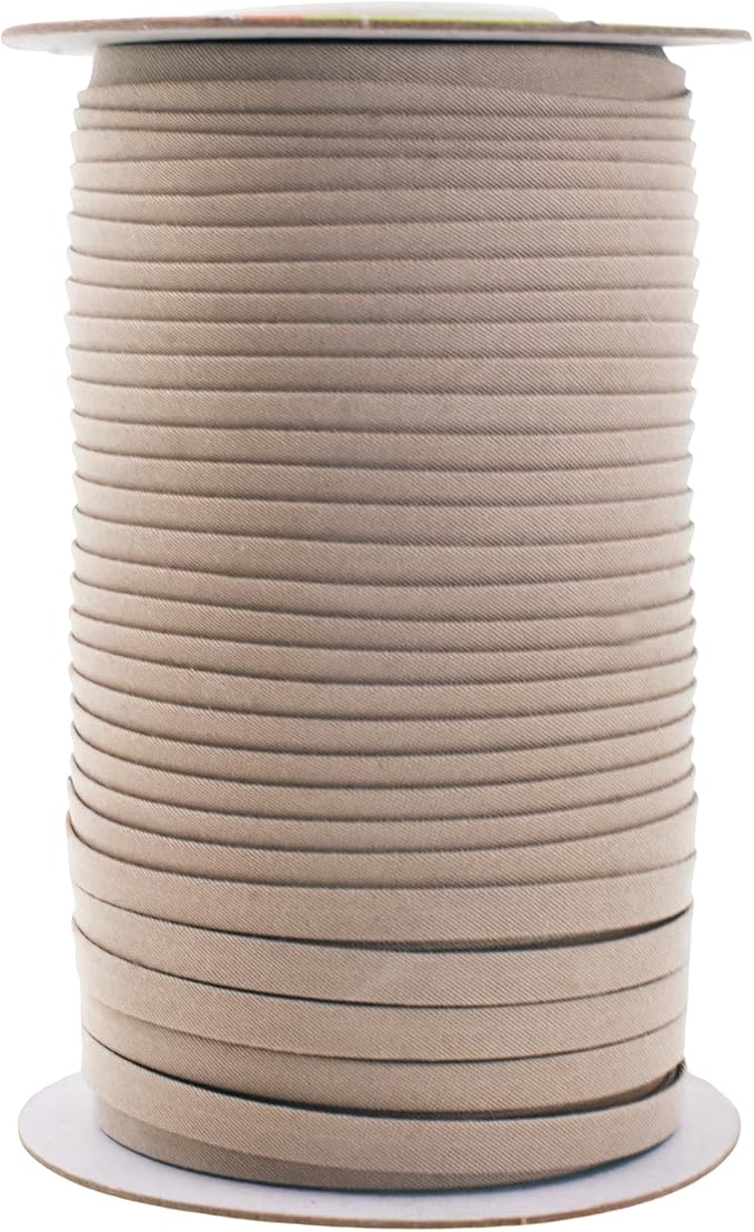 Mandala Crafts 55 Yards 1/4 Inch Taupe Double Fold Bias Tape for Sewing - Bias Binding Tape for Quilting Binding, Hemming, Seam, and Fabric Piping