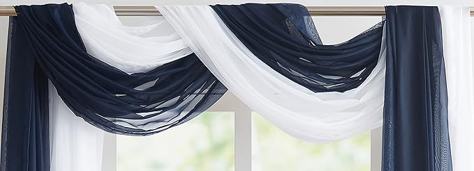 Warm Home Designs Wedding Arch Draping Fabric Bundle - 24 Feet Scarves in Navy Blue & White for Wedding Decoration. AD White & Navy 288”