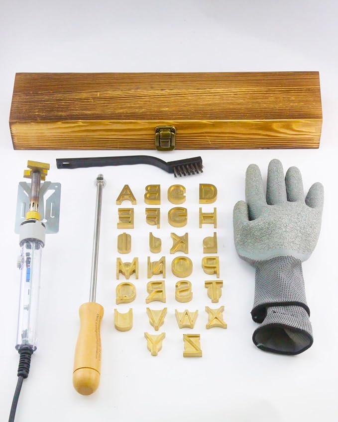 1" 26Pcs Wood Burning Letter Kit, Wood Burning Letters for Wood Branding Leather Crafting, DIY Gifts for Christmas Wedding Birthday Beginners, with 100W Electric Branding Iron and Wood Handle