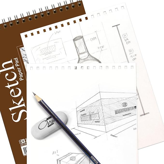 BAZIC Products Sketch Pad 50 Sheet 6" X 8", Top Bound Spiral Sketchbook Drawing Pads, Sketching Paper Coloring Book for Artist School, 48-Pack