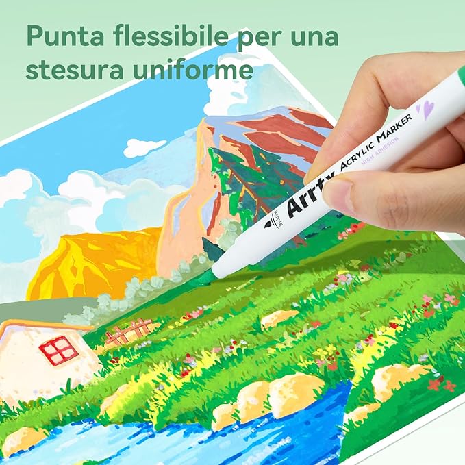 Arrtx 90 Colors Paint Markers Pens, Acrylic Paint Pens for Artists Adults Coloring Drawing Landscape Scenery Natural- Brush Tip for Rock Painting, Wood, Canvas, DIY Crafts Making Art Supplies-90B