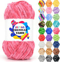 Velvet Chenille Yarn for Crocheting Hot Pink Velvet Fluffy Plush Thick Bulky Chunky Chenille Velvet Soft Baby Blanket Yarn for Crocheting Hand Knitting 100g-Hot Pink
