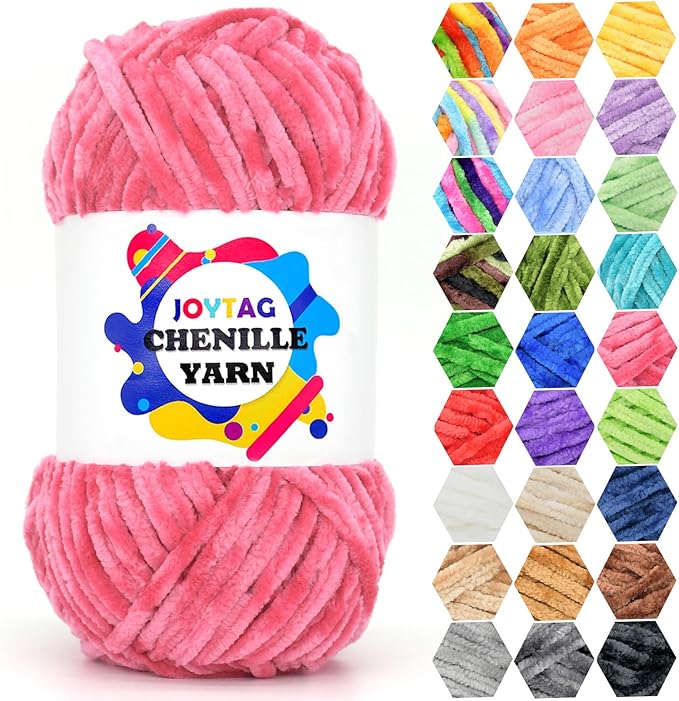 Velvet Chenille Yarn for Crocheting Hot Pink Velvet Fluffy Plush Thick Bulky Chunky Chenille Velvet Soft Baby Blanket Yarn for Crocheting Hand Knitting 100g-Hot Pink