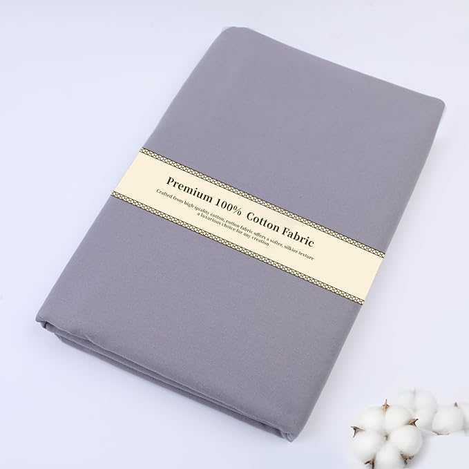 Cotton Fabric Natural Cotton Poplin Fabric by The Yard 100% Cotton, 59 Inches Wide Soft Embroidery Fabric Material for Quilting, Sewing, Crafts, Binding, Backing and Lining (Grey, 3 Yard)