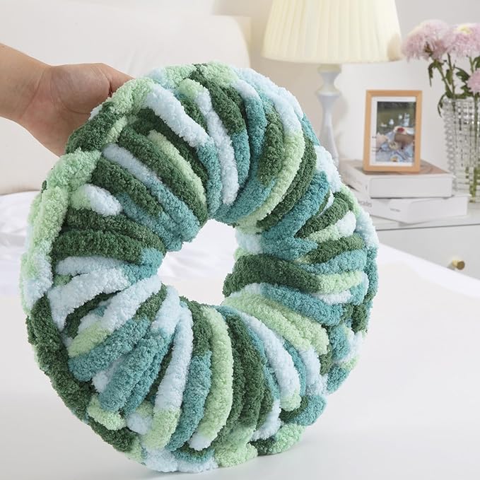 HOMBYS 18 Pack Giant Chunky Yarn for Crocheting & Knitting, Super Bulky Soft Fluffy Tie Dye Plush Fuzzy Mixed Color Thick Chenille Yarn (Mint, Teal, Green)