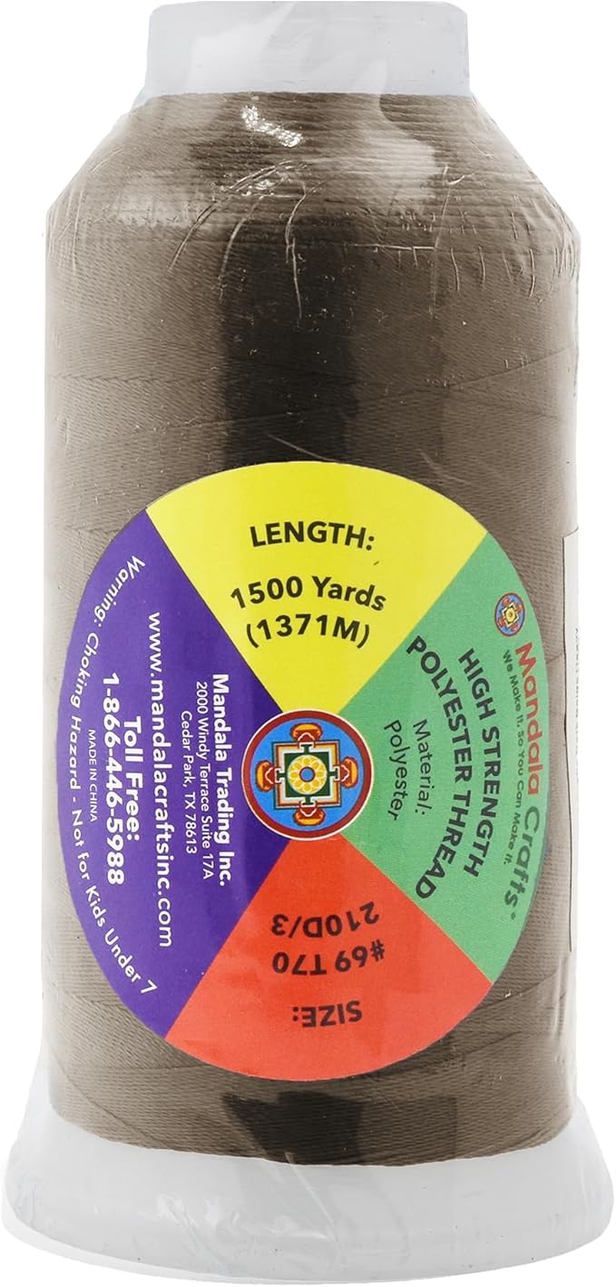 Mandala Crafts Dark Beige Heavy Duty Thread - 1500 Yds Tex 70 Bonded Polyester Threads for Sewing Drapery, Jeans, Leather, Hair, Outdoor Marine Upholstery