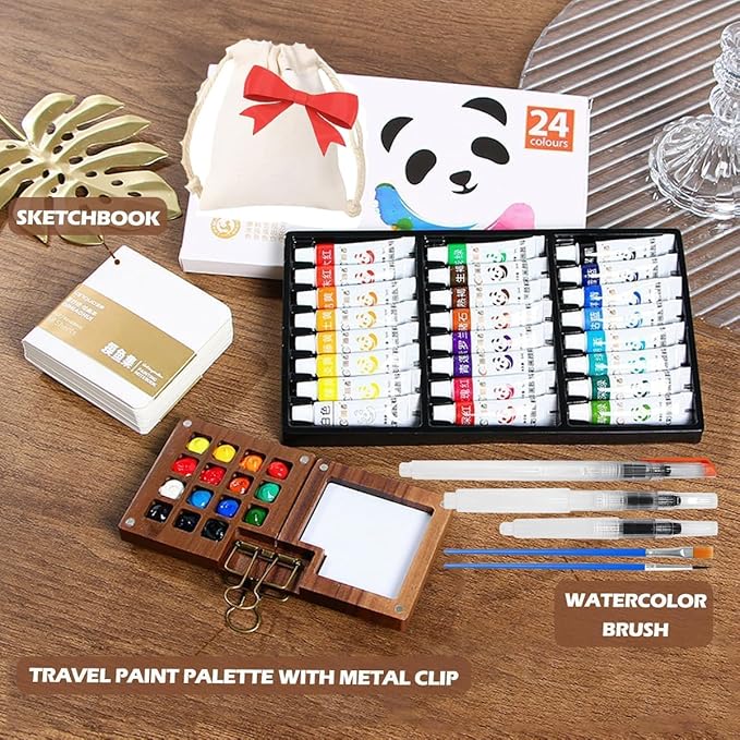 Watercolor Kit,New Mini Watercolor Paint Set, Pocket Watercolor Set with Paint, Brush,bag, Sketchbook & Copper Clip, Travel Kit for Beginners, Artists & Painting Enthusiasts(Walnu -15 Grids)