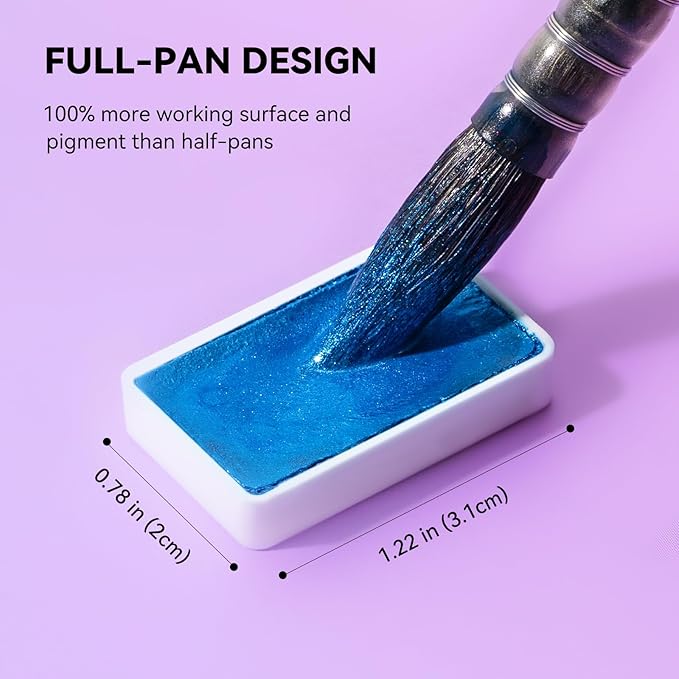 Watercolor Paint Set with 48 Metallic Colors, Full-Pan Pearlescent & Glitter Paints, Highly Pigmented, Vibrant Shimmer, Removable Pans, Perfect for Beginners, Artists & All Skill Levels