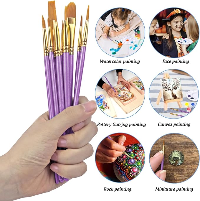 Paint Brushes Palettes Set by DUGATO, 2 Packs/20pcs Round Pointed Tip Nylon Hair Brushes with 5 Paint Trays for Acrylic Watercolor Oil Gouache Tempera and Body Painting (Purple)