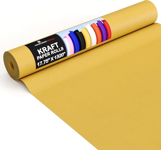 Crown Display Yellow Kraft Paper Roll - 17.75" X 1320" (110' Ft) - Colored Paper for Shipping & Crafts