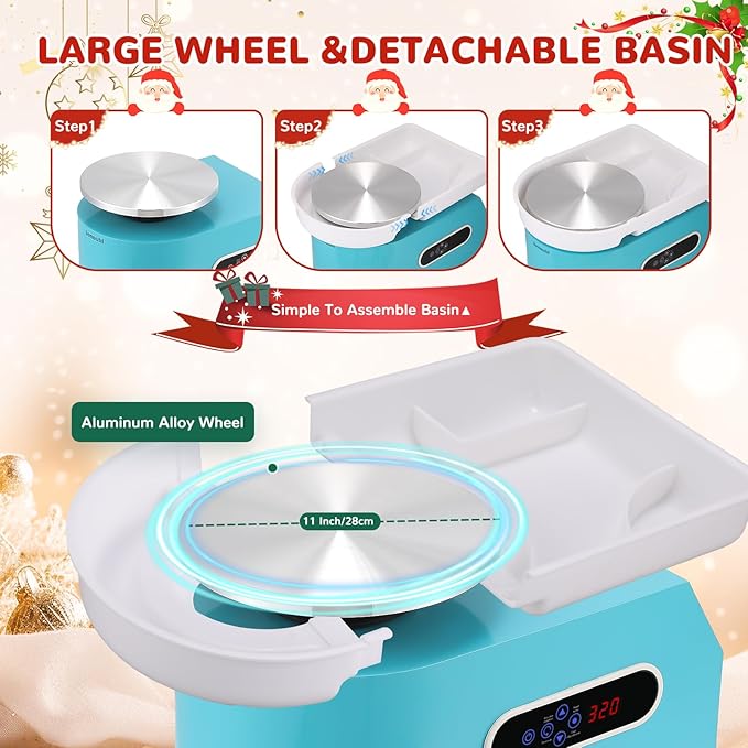 Bonoutil Pottery Wheel 11" Electric Ceramic Forming Machine LCD & Foot Pedal Control 20lbs Capacity Clay Art Sculpting Tools Kit at Home Pottery Wheels for Adults Beginners
