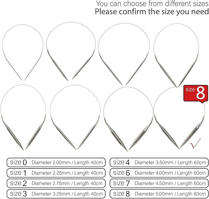 Stainless Steel Circular Knitting Needles Size 8 24inch Length Sweater Circular Needle for Handmade Projects DIY Knitting Size 8 (5mm)