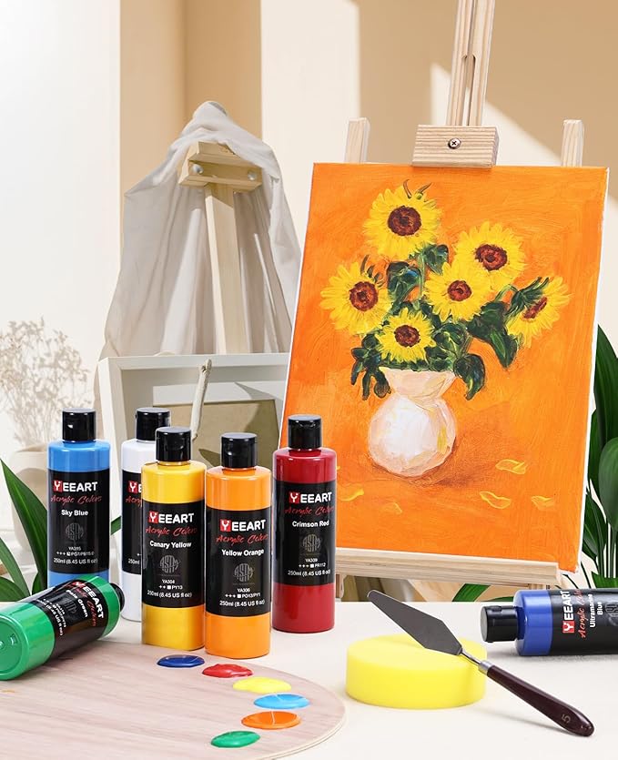 Acrylic Paint Set, 8.45oz 18 Colors Acrylic Paint Large Bottle Set, Rich Pigmented Canvas Paint, Premium Non-toxic Paints for Artists, Paint Set for Kids & Adults, Art Supplies for Canvas
