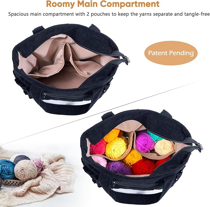 Crochet Bag and Tote - Corduroy Yarn Bag - Yarn Holder for Crocheting - Crochet Storage Bag for Crochet Hooks, Crochet Accessories, Knitting Bag for Crochet Lovers, Mother's Day Gift