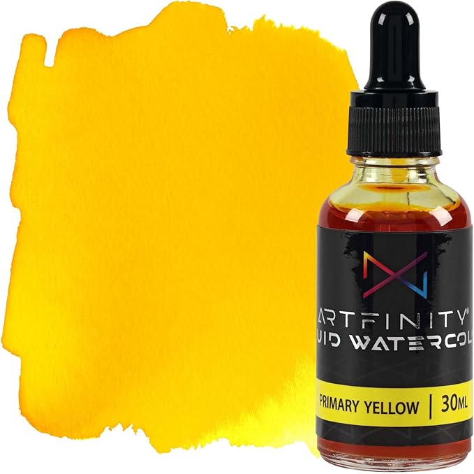 Liquid Watercolor Paint 30 ml Bottle, Primary Yellow - Vibrant Dye-Based Liquid Watercolor w/Glass Pipette, Fast-Drying, Fine Art Paint for Calligraphy, Airbrushing & Traditional Art