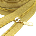 MebuZip #5 Gold Metallic Nylon Coil Zippers by The Yard Bulk Coil Zipper Roll 10 Yards with 25pcs Pulls for DIY Sewing Craft Bags (GoldTape)