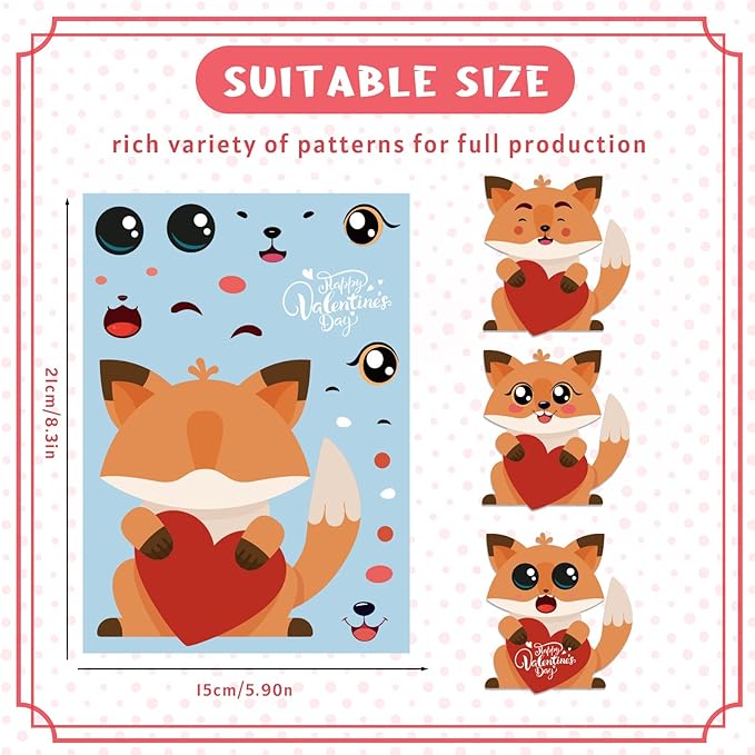 XZENTIRA 32 PCS Valentines Day Animal DIY Stickers 8 Designs Holiday Stickers for DIY Valentines Day Crafts Party Gifts Galentines Decorations