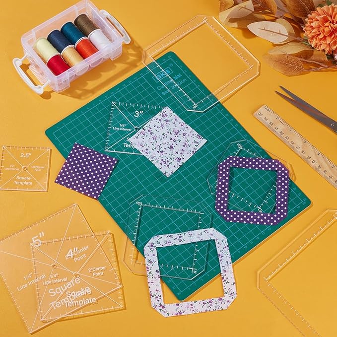BENECREAT 8pcs Square Quilting Template, 2.5/3/ 4/ 5inch Acrylic DIY Quilt Block Guide for DIY Hand Patchwork Cutting Craft, 2.7mm Thick