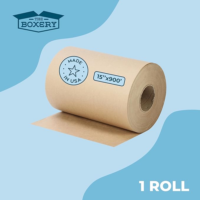 The Boxery Kraft/Brown Kraft Paper Roll, 15” x 10,800” (900’)-40lb. Thickness-Brown Wrapping Paper, Natural Kraft Packing Paper, Void Fill, Arts/Crafts, Bulletin Boards, Gift Wrapping
