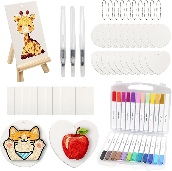 MoYueno 68 PCS Magic 3D Foam Texture Painting Kit, Puffy Paint Including 30 PCS Magic Foam Paper, 24 Colors Brush Tip Acrylic Paint Markers, 3 Soft-Tip Water Brush Pen, Magical Painting Kit