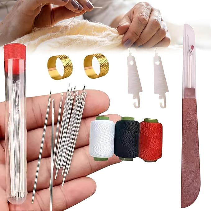 HIDRUO Big Eye Steel Sewing Needles Kit, Sewing Tool Set, Stainless Steel Hand Sewing Needles, Portable DIY Hand Made Craft Set for Handcraft Lovers (34PCS)