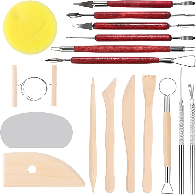 Tovotum Clay Sculpting Tools 17PCS Ceramic Pottery Carving Tools Set for Beginners Expert Art Crafts Kid's Pottery Clay Tool