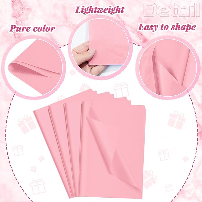 Qilery 500 Sheets Light Pink Tissue Paper Bulk for Gift Bags 20 x 30 Inch Acid Free Packaging Wrapping Paper Sheets for Valentine's Day Decoration DIY Crafts, Wedding, Packing Supplies for Moving