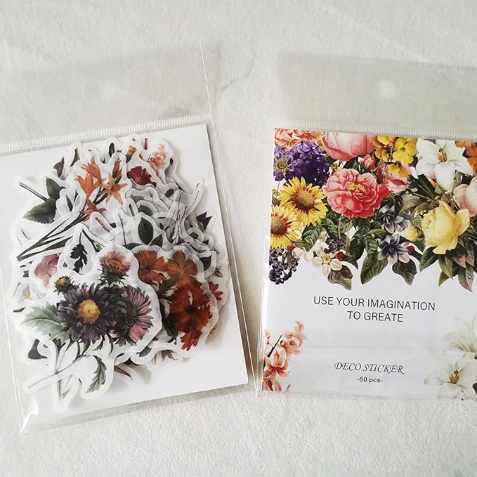 53-Piece Vintage Floral Washi Stickers – Retro Watercolor Aesthetic Botanical Flower Scrapbooking Stickers for Journals, Card Making, Decorative Art Crafts Projects
