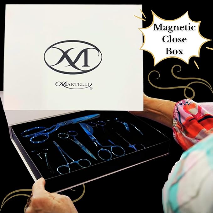 Martelli - 10 piece Stainless Steel Scissor Kit - Professional Sewing Shears for Fabric Cutting with Quilting and Fashion Design - Blue