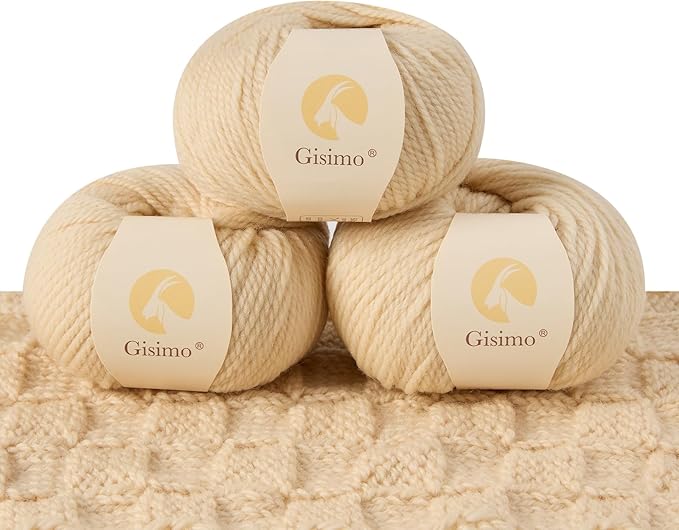 100% Merino Wool Yarn 3-Ply Luxurious and Soft Yarn for Hand Knitting & Crocheting (Apricot,3Balls)