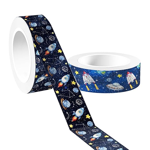 12 Pcs Space Planet Washi Tape Space Planet Masking Tape Decorations Astronaut Starry Sky Decorative Paper Sticker for Galaxy Journals, Planners, DIY Craft Gift Wrapping Handbook Stickers