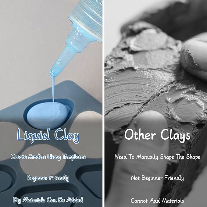 Liquid Polymer Clay, Liquid Clay for Polymer Clay Oven-Bake, for DIY Enthusiasts, Education and Crafting, Easy to Shape & Multi-Mold Compatible, Antiquewhite 60ml, Blue 60ml, Pink 60ml