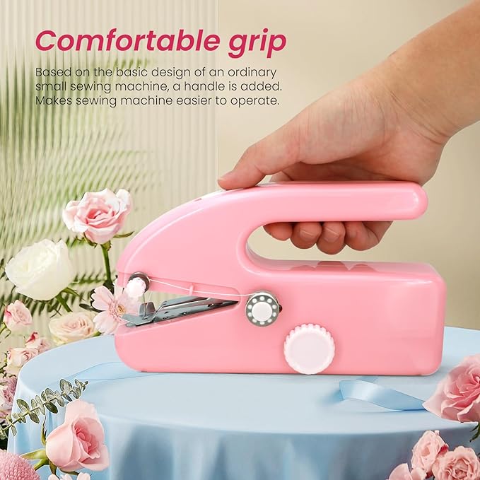 Handheld Sewing Machine for Beginners, Portable Mini Sewing Machine with Two Speed Modes, Easy to Operate and Fast Stitch Suitable for Clothes, Fabrics and Quick Home Repairs (Pink)