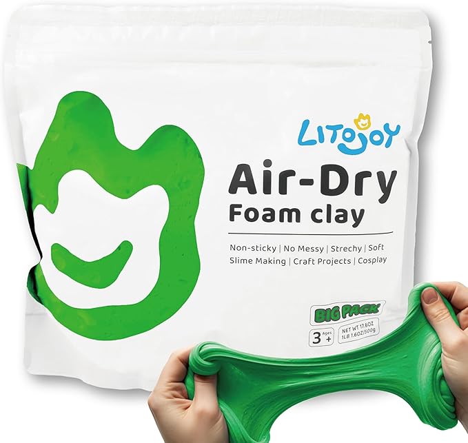 1.1 Lbs / 500 Grams LitoJoy Green Air Dry Foam Clay - Modeling, Soft, Light Weight for School Supply, Art Projects, Cosplay Props, Halloween Deco, Slime Supplies, Flower Mirror (Green)
