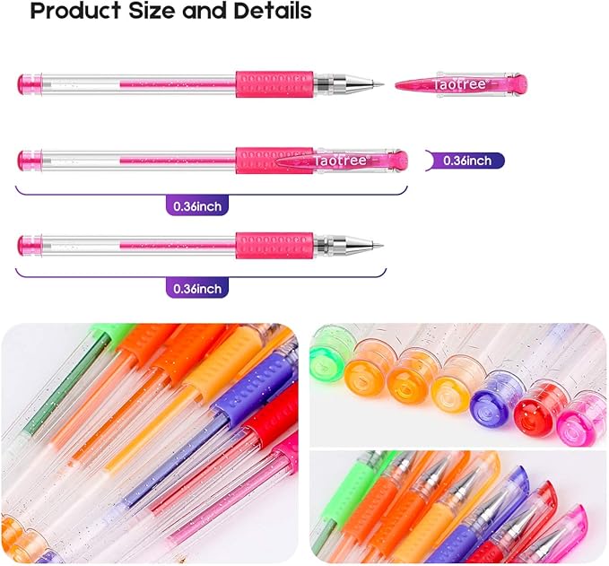 Taotree Glitter Gel Pens, 32 Colors Neon Glitter Pens Fine Tip Art Markers Set 40% More Ink Colored Gel Markers for Adult Coloring Book, Drawing Art Supplies, Scrapbook, Journaling, Sparkle Gifts